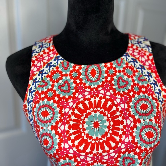 London Times Multi Colored Sheath Mini Dress Halter Neckline, Size 4 - Picture 9 of 15